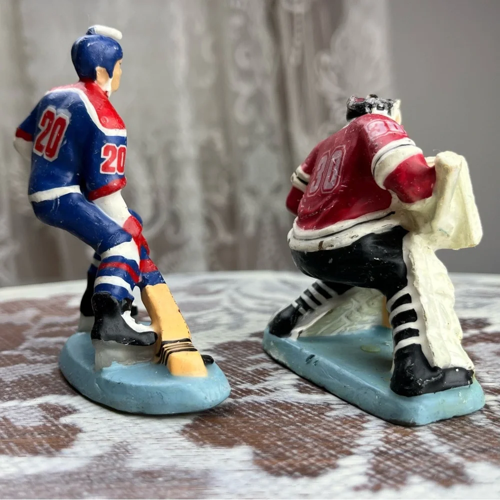 Vintage 90s Wilton 2 Piece Hockey Player Goalie Cake Topper Decal Candle Set